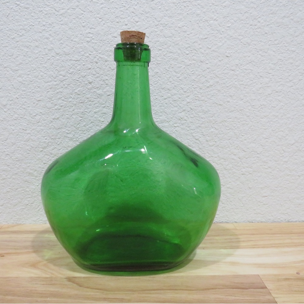 Vintage Green Demijohn Glass Corked 7” Bottle Vinsane Tarragona Spain